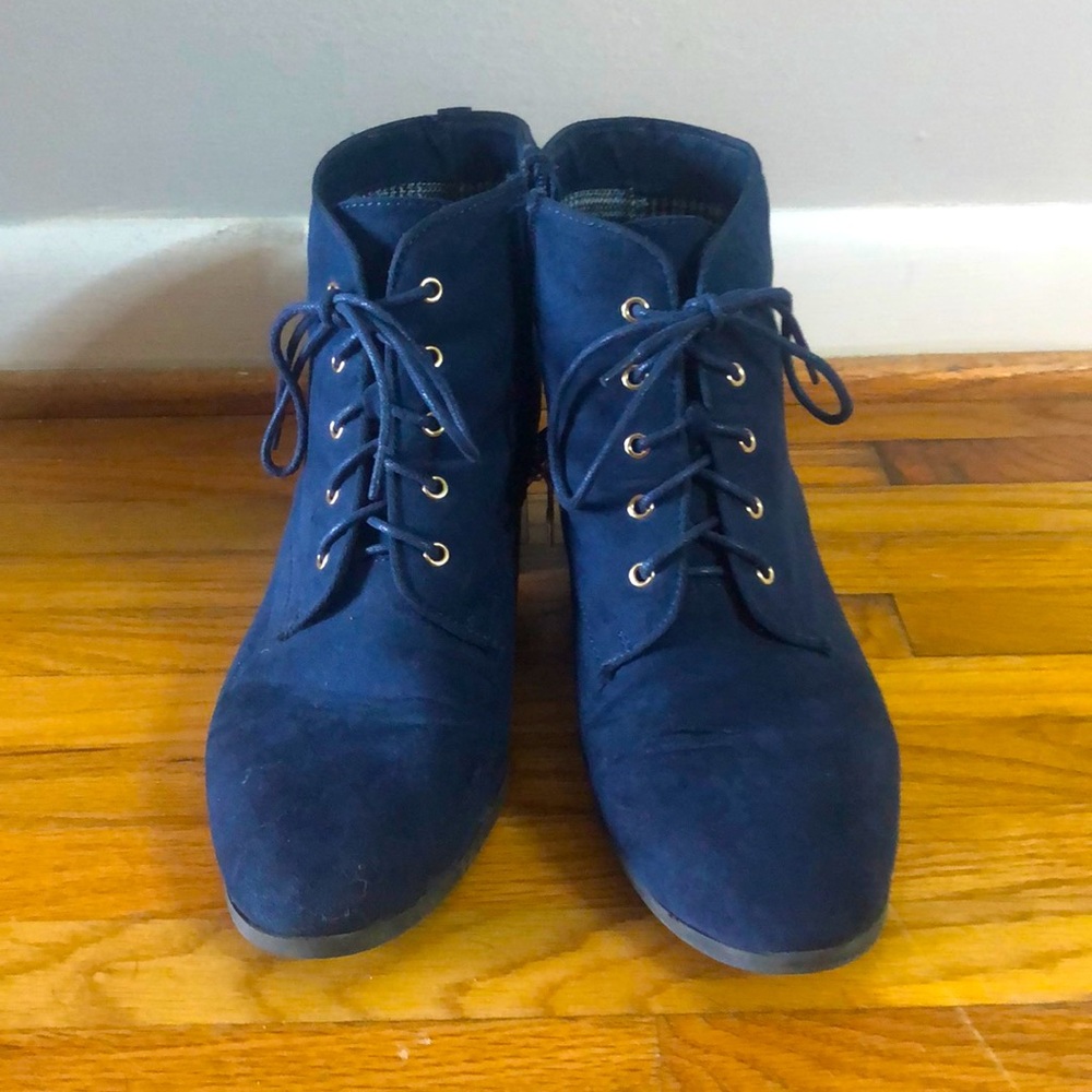 Navy heeled booties